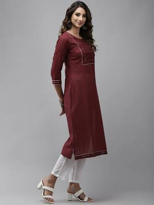 Maroon plain cotton kurtas-and-kurtis 2