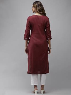 Maroon plain cotton kurtas-and-kurtis 3