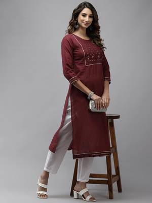 Maroon plain cotton kurtas-and-kurtis 5
