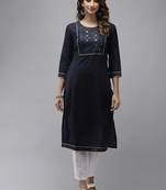 Navy-blue plain cotton kurtas-and-kurtis