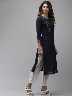 Navy-blue plain cotton kurtas-and-kurtis 2