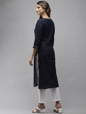 Navy-blue plain cotton kurtas-and-kurtis 3