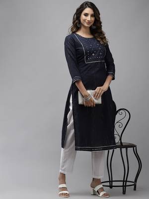 Navy-blue plain cotton kurtas-and-kurtis 5