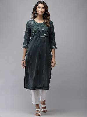 Green plain cotton kurtas-and-kurtis 1