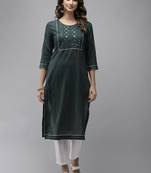 Green plain cotton kurtas-and-kurtis