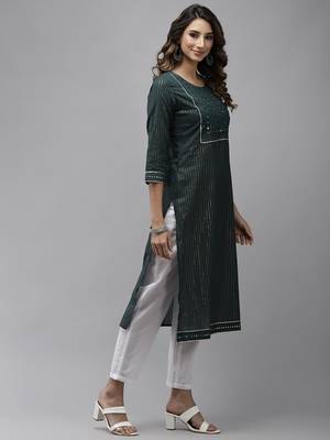 Green plain cotton kurtas-and-kurtis 2