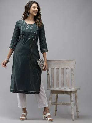 Green plain cotton kurtas-and-kurtis 5