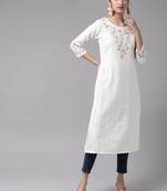 White embroidered cotton kurtas-and-kurtis