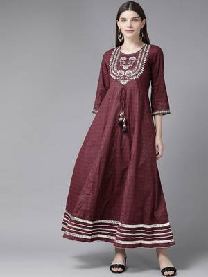 Maroon embroidered cotton kurtas-and-kurtis 1
