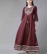 Maroon embroidered cotton kurtas-and-kurtis