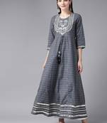 Grey embroidered cotton kurtas-and-kurtis