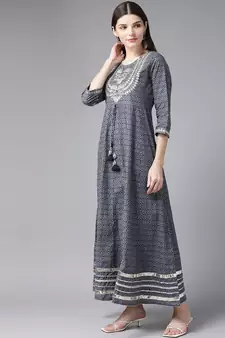 Grey embroidered cotton kurtas-and-kurtis