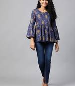 Navy-blue printed cotton cotton-tops