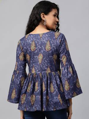 Navy-blue printed cotton cotton-tops 3