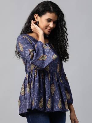 Navy-blue printed cotton cotton-tops 4