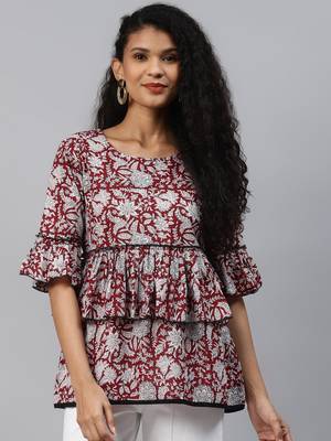 Red printed cotton cotton-tops 1