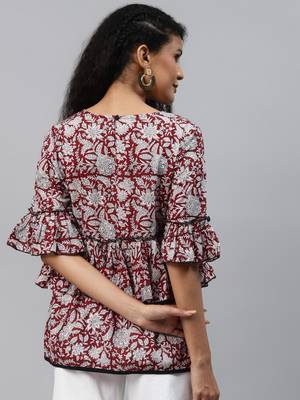 Red printed cotton cotton-tops 3