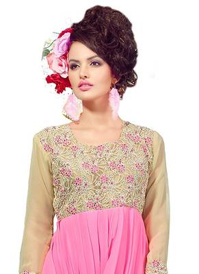 Beige Embroidered Georgette Embroidered-Kurtis 2