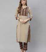 Beige printed crepe kurtas-and-kurtis