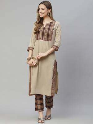 Beige printed crepe kurtas-and-kurtis 5
