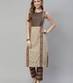 Beige printed crepe kurtas-and-kurtis