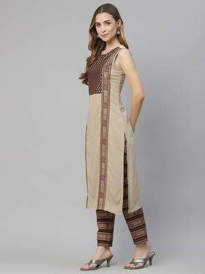 Beige printed crepe kurtas-and-kurtis 2