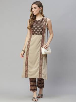 Beige printed crepe kurtas-and-kurtis 5