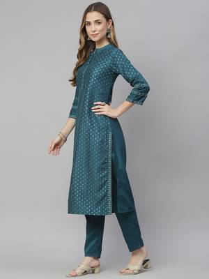 Teal printed art silk kurtas-and-kurtis 2