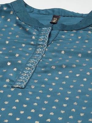 Teal printed art silk kurtas-and-kurtis 4