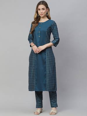 Teal printed art silk kurtas-and-kurtis 1