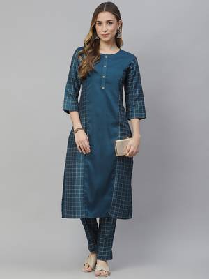 Teal printed art silk kurtas-and-kurtis 5