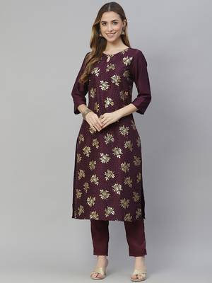 Purple printed art silk kurtas-and-kurtis 1