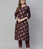 Purple printed art silk kurtas-and-kurtis