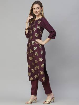 Purple printed art silk kurtas-and-kurtis 2
