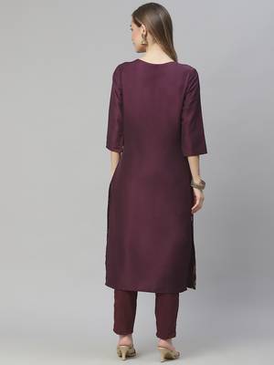Purple printed art silk kurtas-and-kurtis 3