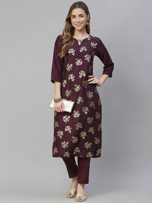 Purple printed art silk kurtas-and-kurtis 5