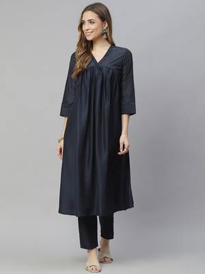 Navy-blue printed art silk kurtas-and-kurtis 1