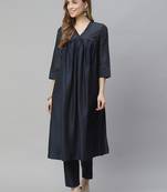 Navy-blue printed art silk kurtas-and-kurtis