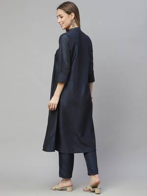 Navy-blue printed art silk kurtas-and-kurtis 3