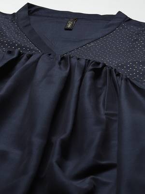 Navy-blue printed art silk kurtas-and-kurtis 4