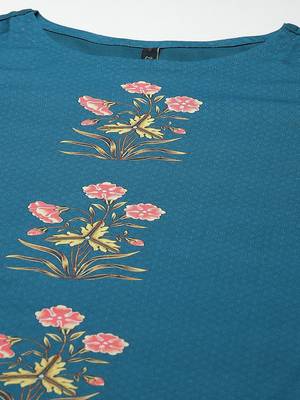 Teal printed rayon kurtas-and-kurtis 4