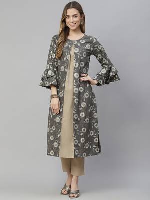 Grey printed crepe kurtas-and-kurtis 1
