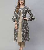 Grey printed crepe kurtas-and-kurtis