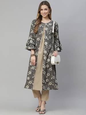 Grey printed crepe kurtas-and-kurtis 5