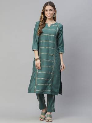 Green printed art silk kurtas-and-kurtis 1