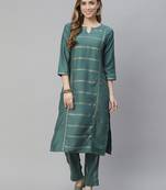 Green printed art silk kurtas-and-kurtis