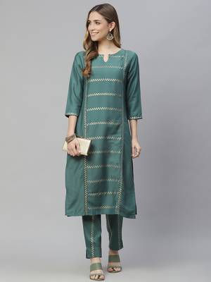 Green printed art silk kurtas-and-kurtis 5