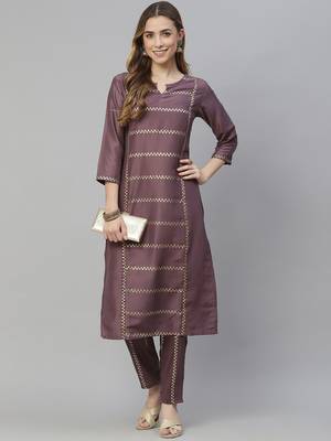 Purple printed art silk kurtas-and-kurtis 5