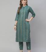 Green printed art silk kurtas-and-kurtis