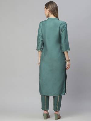 Green printed art silk kurtas-and-kurtis 3